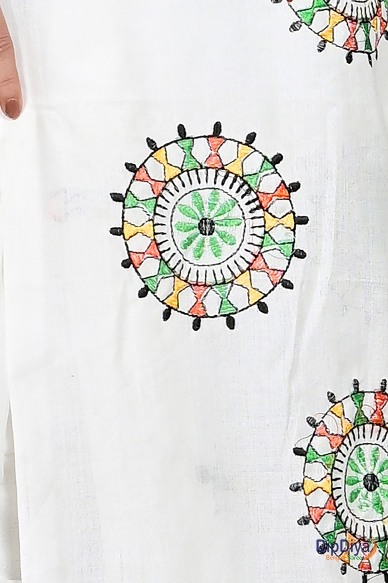 White Pure Cotton Parama Embroidery Handloom saree (286)